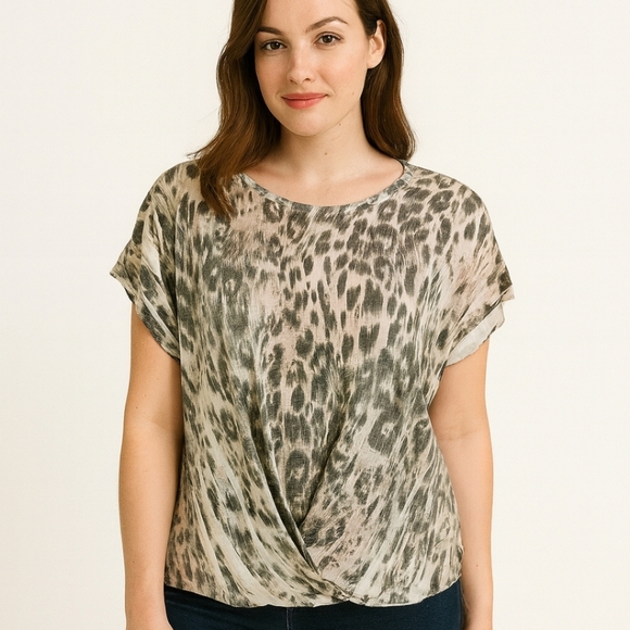 Tryst Black Leopard Print Casual Top Sz XL - Picture 1 of 7